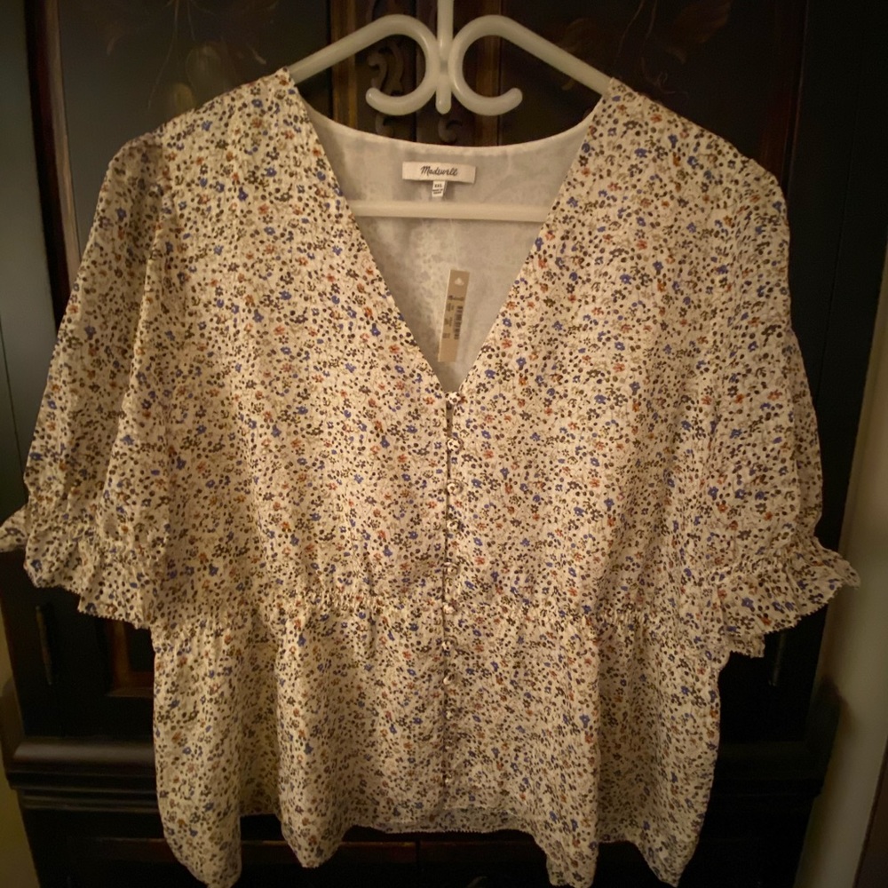 Madwell silk V-neck Peplum Popover Top